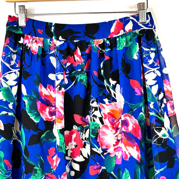 Forever 21 Skirt Womens Medium Blue Floral Print Pleated Long Back Side Zip - Picture 8 of 11